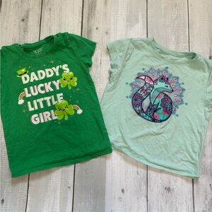 Set of 2 T-Shirts Girls' Green Graphic Tee with Shamrock Print